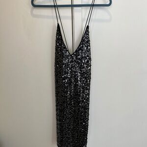 Lulus Black Backless Sequin Mini Dress